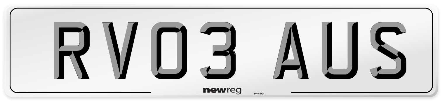 RV03 AUS Number Plate from New Reg